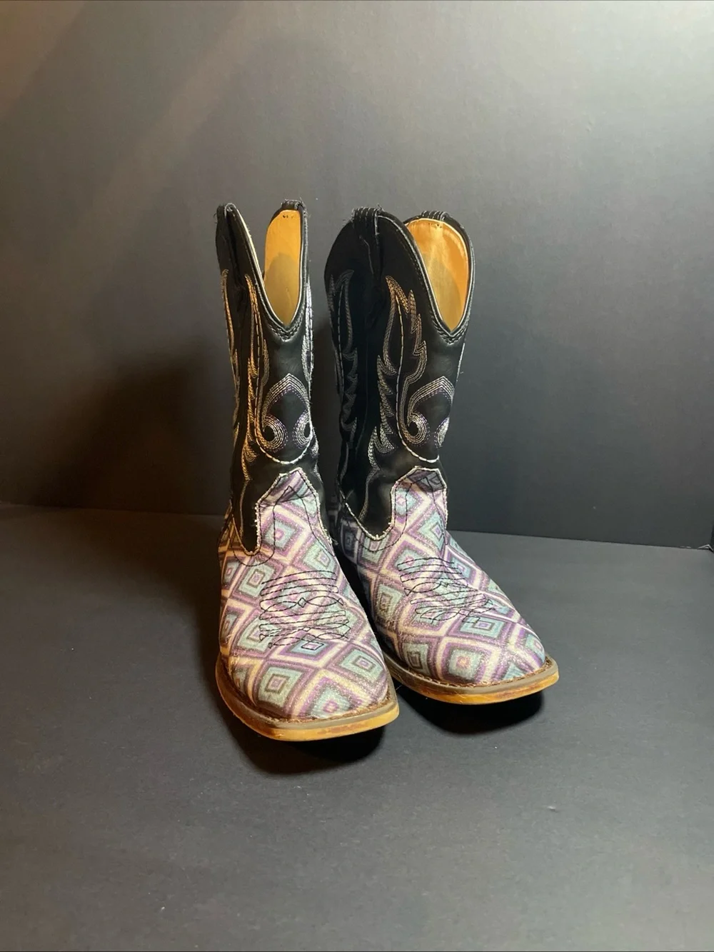 Roper Kids Glitter Diamonds Cowgirl Western Boots Purple Blue White Sz 2